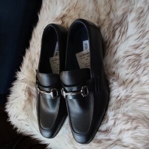 Black Leather Loafers with Silver Accent